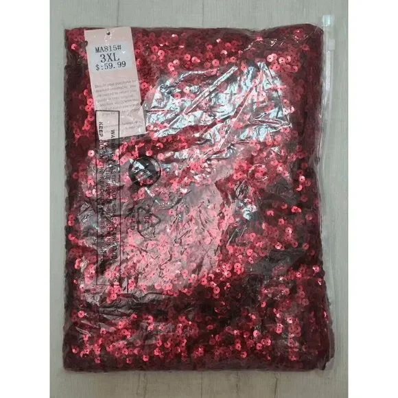 ❤️✨ Plus Size Red Sequin Sparkly Bodycon Sleeveless Party Tank Dress 3XL NWT - Picture 7 of 10